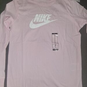 Nike Long Sleeve Logo Tee - Light Pink with White Swoosh